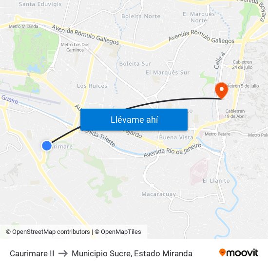 Caurimare II to Municipio Sucre, Estado Miranda map