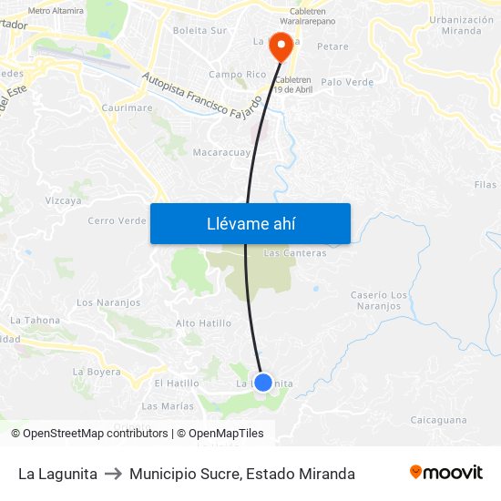 La Lagunita to Municipio Sucre, Estado Miranda map