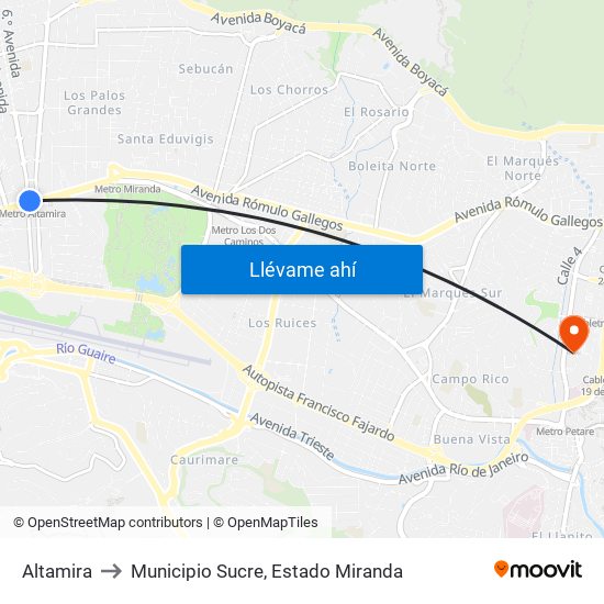 Altamira to Municipio Sucre, Estado Miranda map