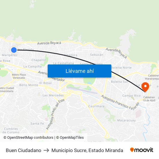 Buen Ciudadano to Municipio Sucre, Estado Miranda map