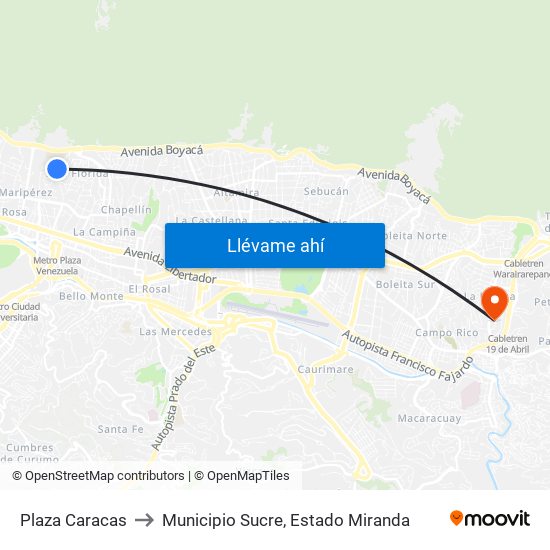 Plaza Caracas to Municipio Sucre, Estado Miranda map