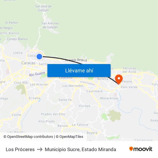 Los Próceres to Municipio Sucre, Estado Miranda map