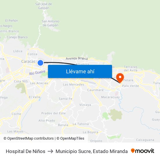 Hospital De Niños to Municipio Sucre, Estado Miranda map