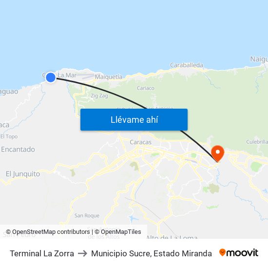 Terminal La Zorra to Municipio Sucre, Estado Miranda map