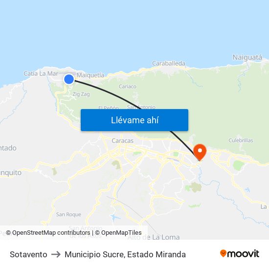 Sotavento to Municipio Sucre, Estado Miranda map