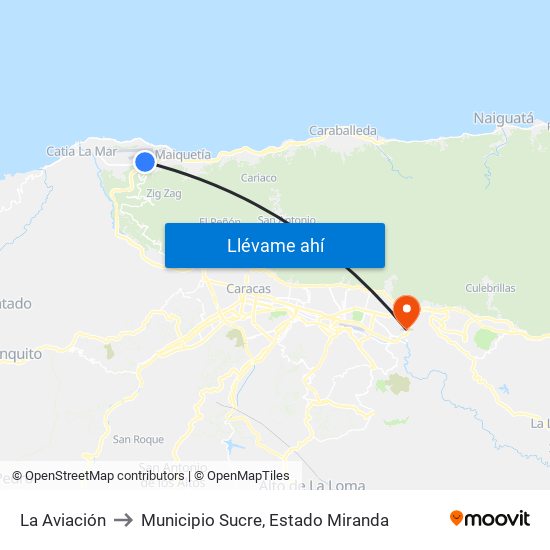 La Aviación to Municipio Sucre, Estado Miranda map