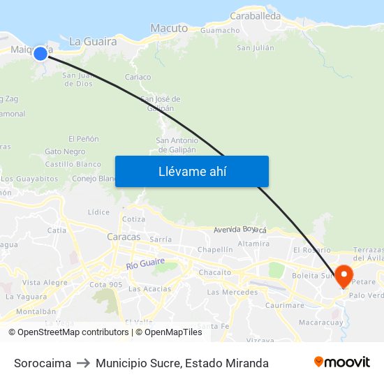 Sorocaima to Municipio Sucre, Estado Miranda map