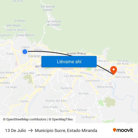 13 De Julio to Municipio Sucre, Estado Miranda map