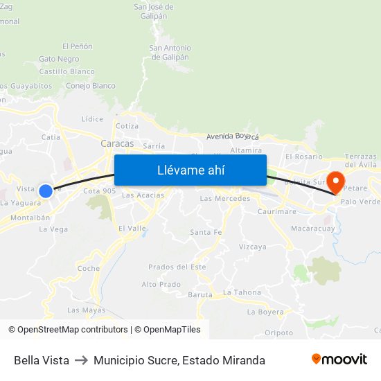 Bella Vista to Municipio Sucre, Estado Miranda map
