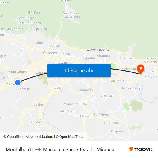 Montalbán II to Municipio Sucre, Estado Miranda map