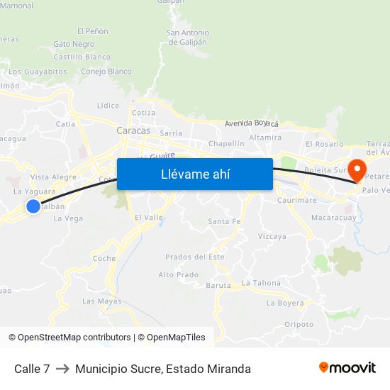 Calle 7 to Municipio Sucre, Estado Miranda map