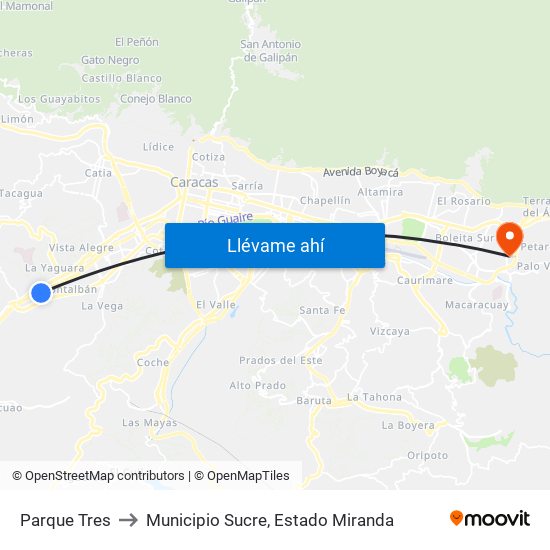Parque Tres to Municipio Sucre, Estado Miranda map