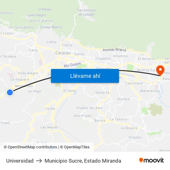 Universidad to Municipio Sucre, Estado Miranda map