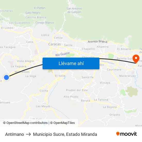 Antímano to Municipio Sucre, Estado Miranda map