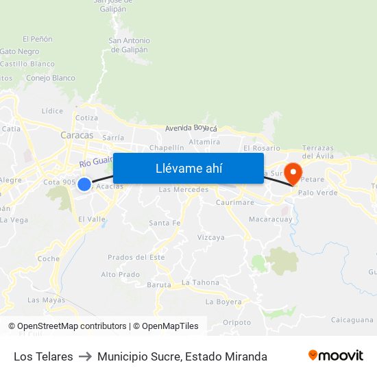 Los Telares to Municipio Sucre, Estado Miranda map