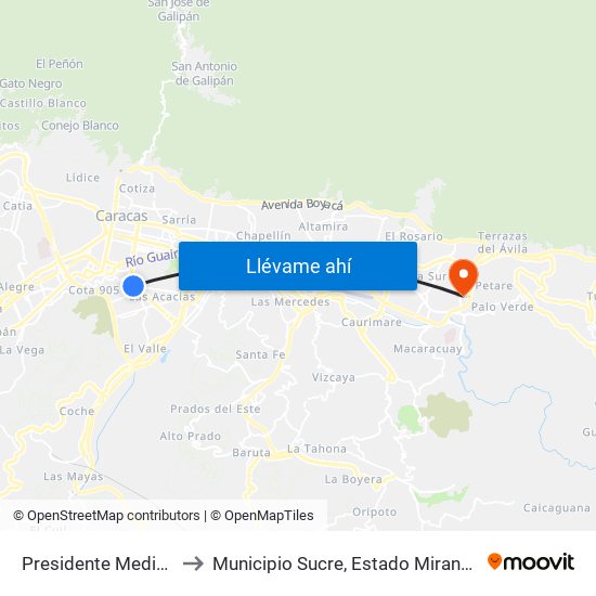 Presidente Medina to Municipio Sucre, Estado Miranda map
