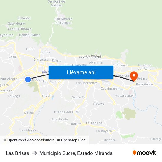 Las Brisas to Municipio Sucre, Estado Miranda map