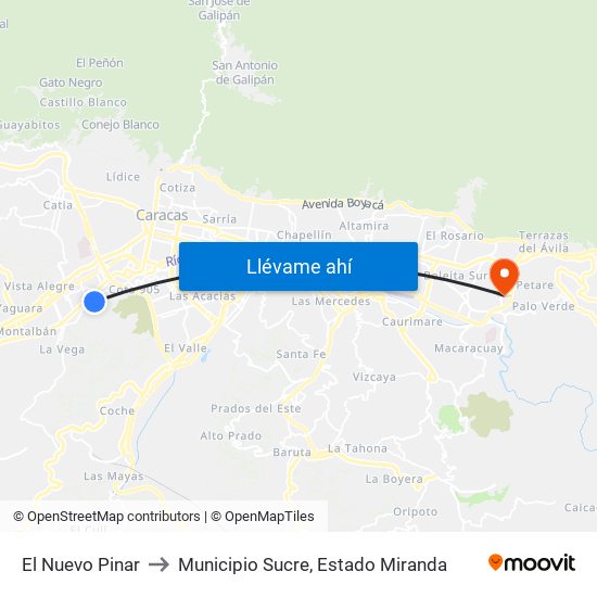 El Nuevo Pinar to Municipio Sucre, Estado Miranda map