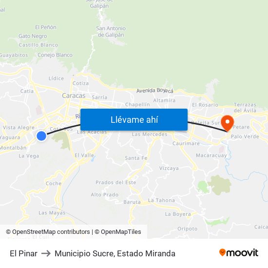 El Pinar to Municipio Sucre, Estado Miranda map