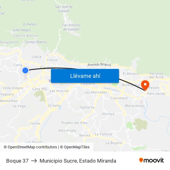 Boque 37 to Municipio Sucre, Estado Miranda map