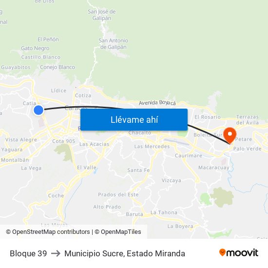 Bloque 39 to Municipio Sucre, Estado Miranda map