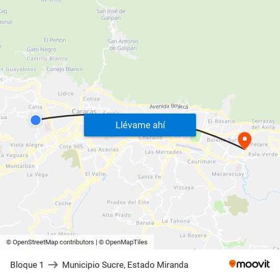 Bloque 1 to Municipio Sucre, Estado Miranda map