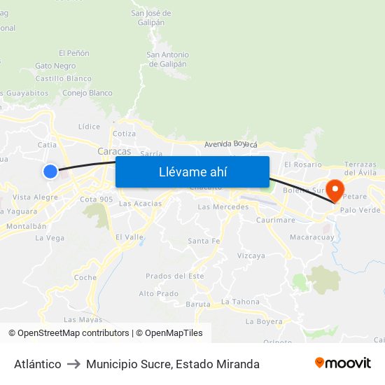 Atlántico to Municipio Sucre, Estado Miranda map