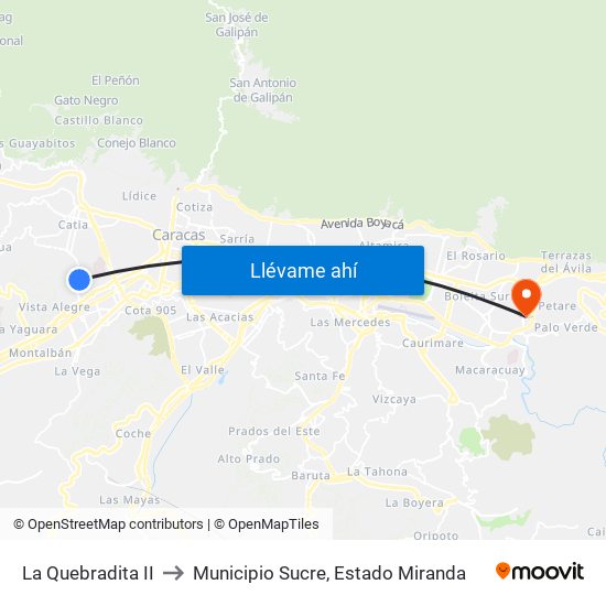 La Quebradita II to Municipio Sucre, Estado Miranda map
