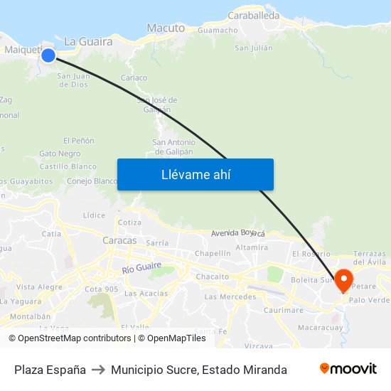 Plaza España to Municipio Sucre, Estado Miranda map