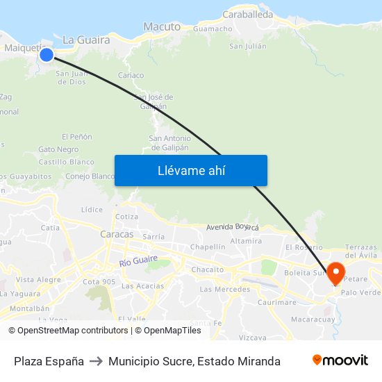 Plaza España to Municipio Sucre, Estado Miranda map
