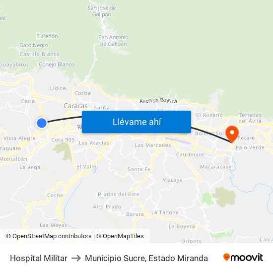 Hospital Militar to Municipio Sucre, Estado Miranda map