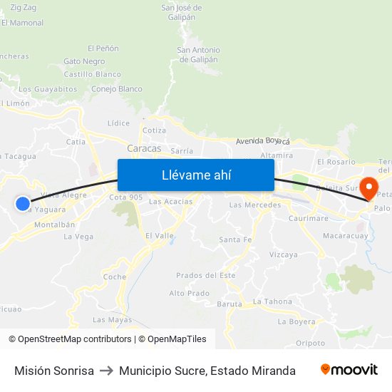 Misión Sonrisa to Municipio Sucre, Estado Miranda map