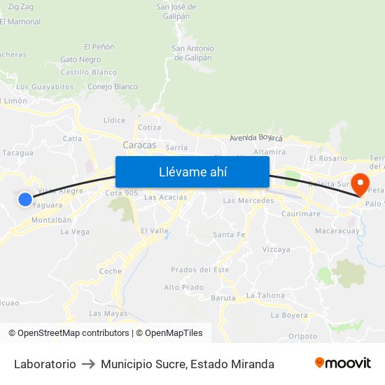 Laboratorio to Municipio Sucre, Estado Miranda map