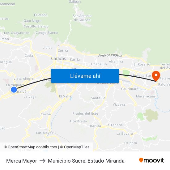 Merca Mayor to Municipio Sucre, Estado Miranda map