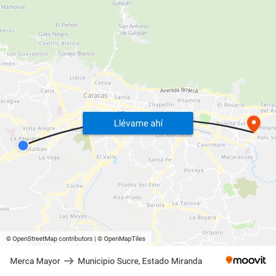 Merca Mayor to Municipio Sucre, Estado Miranda map