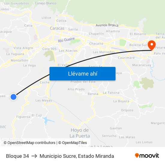 Bloque 34 to Municipio Sucre, Estado Miranda map