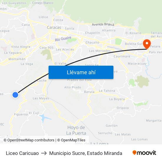 Liceo Caricuao to Municipio Sucre, Estado Miranda map