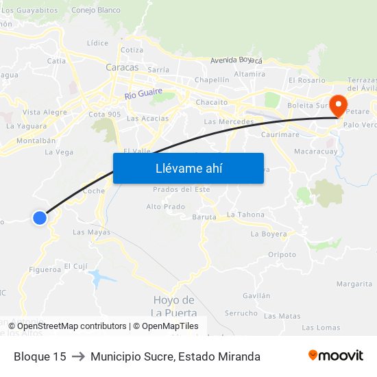 Bloque 15 to Municipio Sucre, Estado Miranda map