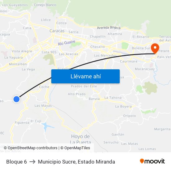 Bloque 6 to Municipio Sucre, Estado Miranda map
