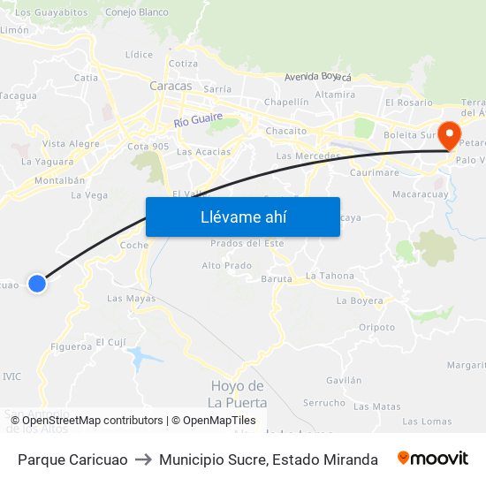Parque Caricuao to Municipio Sucre, Estado Miranda map