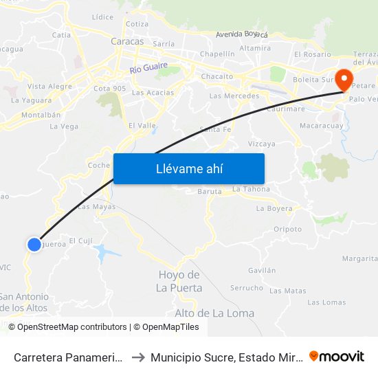 Carretera Panamericana to Municipio Sucre, Estado Miranda map