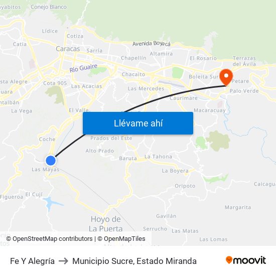 Fe Y Alegría to Municipio Sucre, Estado Miranda map