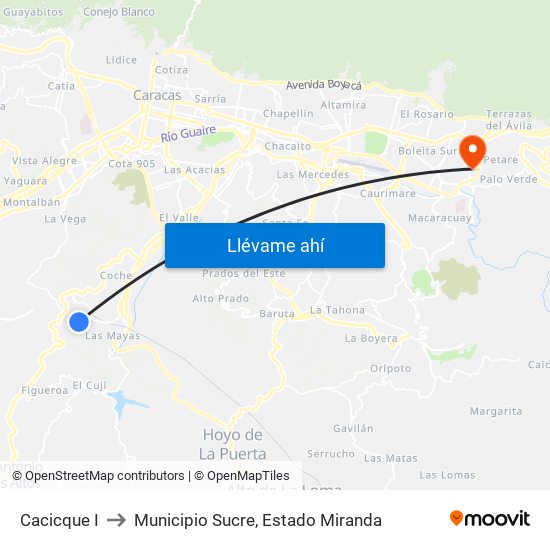 Cacicque I to Municipio Sucre, Estado Miranda map