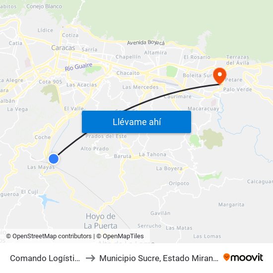 Comando Logístico to Municipio Sucre, Estado Miranda map