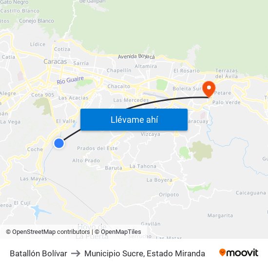 Batallón Bolívar to Municipio Sucre, Estado Miranda map