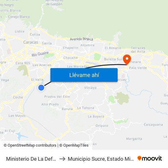 Ministerio De La Defensa to Municipio Sucre, Estado Miranda map