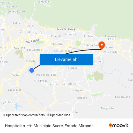 Hospitalito to Municipio Sucre, Estado Miranda map