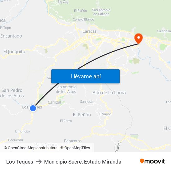 Los Teques to Municipio Sucre, Estado Miranda map