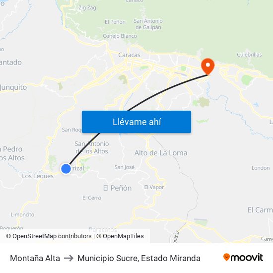Montaña Alta to Municipio Sucre, Estado Miranda map