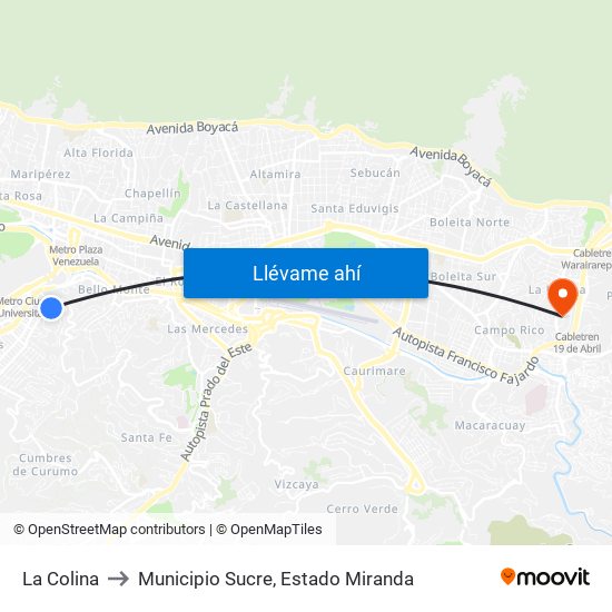 La Colina to Municipio Sucre, Estado Miranda map